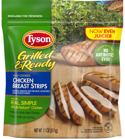 Tyson Grilled and Ready Fully Cooked Grilled Chicken Breast Strip, 0.688 Pound -- 8 per case