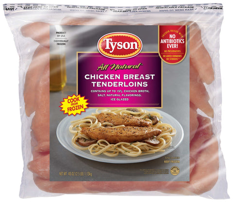 Tyson Boneless Skinless Chicken Breast Tenderloins, 2.5 Pound -- 12 per case.