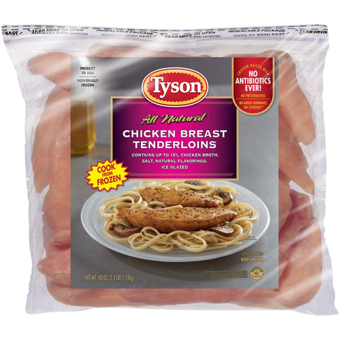 Tyson Boneless Skinless Chicken Breast Tenderloins, 2.5 Pound -- 12 per case.