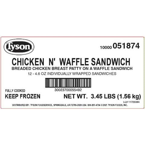 Tyson Chicken N Waffle Sandwich, 0.288 Pound -- 12 per case
