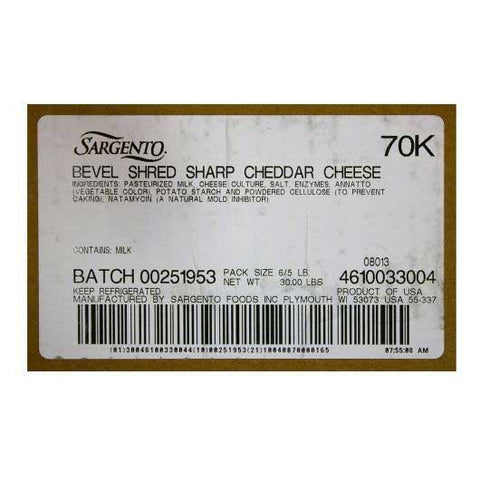 Sargento Sharp Cheddar Shredded Cheese, 5 Pound -- 6 per case