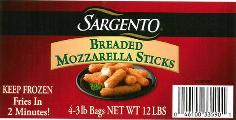 Sargento Breaded Mozzarella Sticks, 3 Pound -- 4 per case.