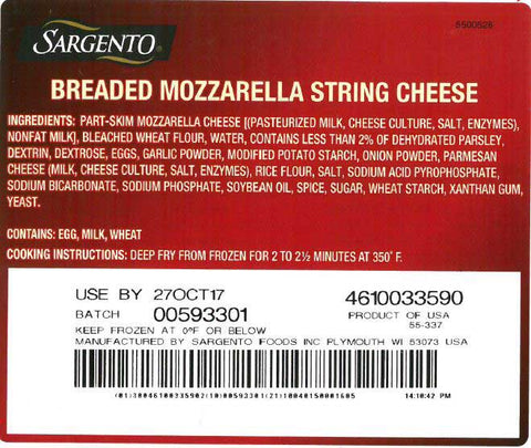 Sargento Breaded Mozzarella Sticks, 3 Pound -- 4 per case.