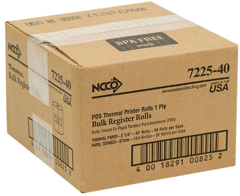 National Checking Thermal White 1 Ply Register Roll -- 50 rolls per case.