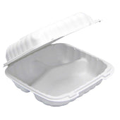 Pactiv EarthChoice White Polypropylene 3-Compartment Lid Hinged Container, 8 x 8 x 3 inch -- 200 per case