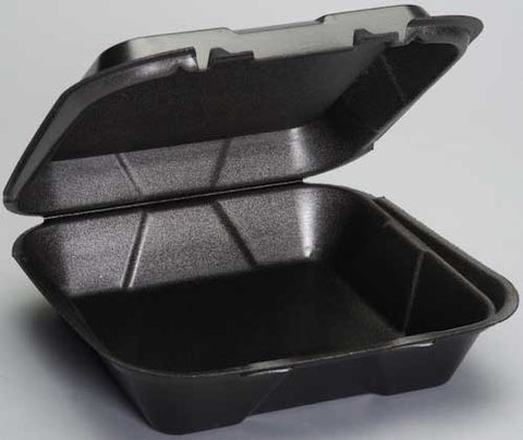 Genpak Polystyrene Large Black Snap It Foam Hinged 1 Compartment Dinner Container, 9.25 x 9.25 x 3 inch -- 200 per case
