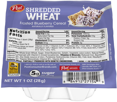 Post Blueberry Shredded Wheat Cereal, 1 Ounce -- 96 per case.