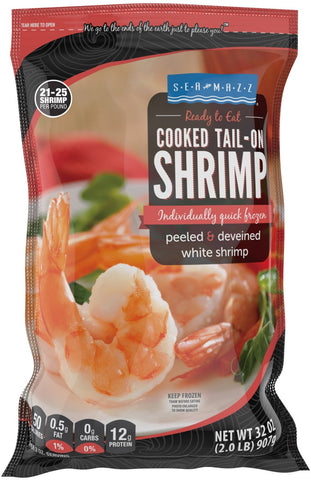 Seamazz 21/25 Peeled and Deveined Tail on Cooked White Shrimp, 2 Pound -- 5 per case.