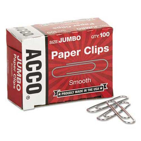 ACCO Smooth Economy Paper Clip, Steel Wire, Jumbo, Silver, 100/Box, 10 Boxes/Pack