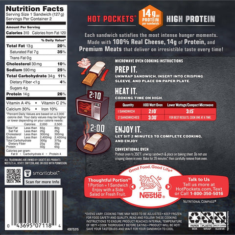 Nestle Hot Pockets Steak and Cheddar Sandwich, 9 Ounce -- 8 per case.