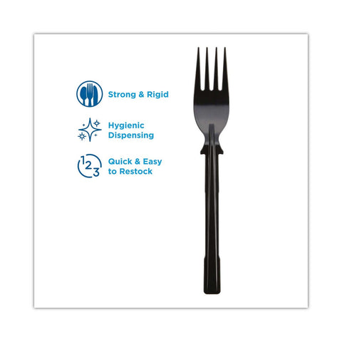 Dixie Smartstock Polystyrene Mediumweight Black Fork for Tri-Tower Cutlery Dispensing System - 40 per cartridge -- 24 cartridges per case