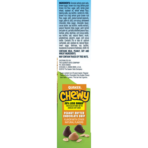 Quaker® GRANOLA BAR REDUCED SUGAR PNB CHOCOLATE CHIP