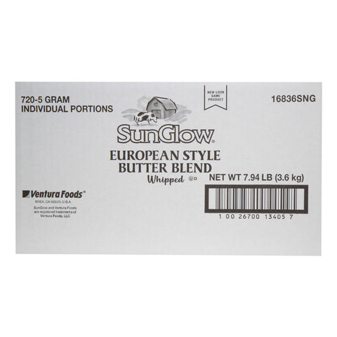 Ventura Foods SunGlow European Style Whipped Butter Blend, 5 Gram -- 720 per case.