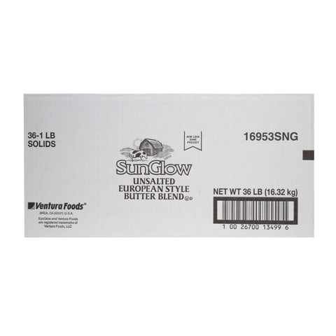 Sun Glow Unsalted European Style Butter Blend, 1 Pound per Brick -- 36 per case