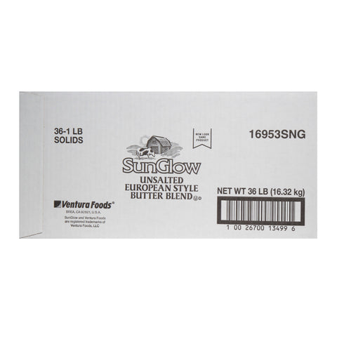 Sun Glow Unsalted European Style Butter Blend, 1 Pound per Brick -- 36 per case