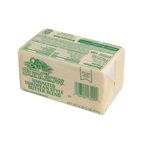 Sun Glow Unsalted European Style Butter Blend, 1 Pound per Brick -- 36 per case