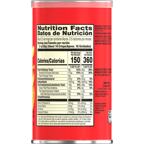 Pringles Large Original Grab and Go, 2.38 Ounce -- 12 per case.