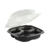 Culinary Lites™ CONTAINER PLASTIC 3-COMPARTMENT BLACK W/ CLEAR LID COMBO HINGED 9X9X3