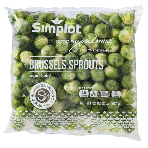 Simplot Small Brussels Sprouts - 32 oz. package, 12 packages per case.