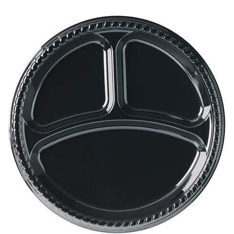 Dart PLATE PLASTIC 3 COMPARTMENT BLACK 10.25
