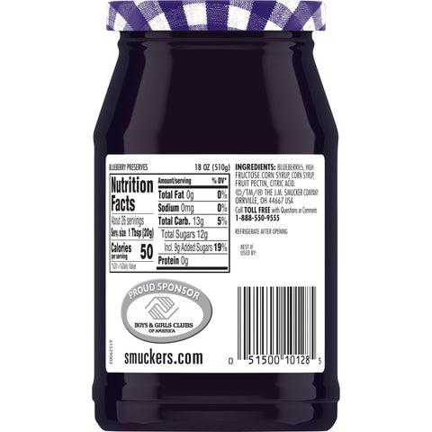 Smucker's® PRESERVES BLUEBERRY GLASS JAR