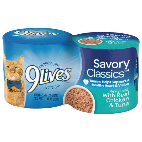 9 Lives Chicken and Tuna Dinner Ground Entree Cat Food, 5.5 Ounce -- 6 per case.