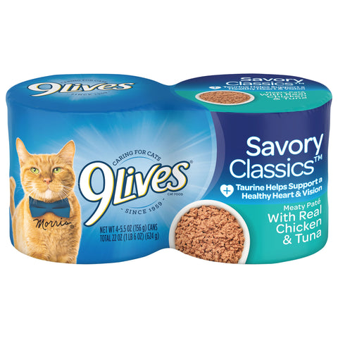 9 Lives Chicken and Tuna Dinner Ground Entree Cat Food, 5.5 Ounce -- 6 per case.