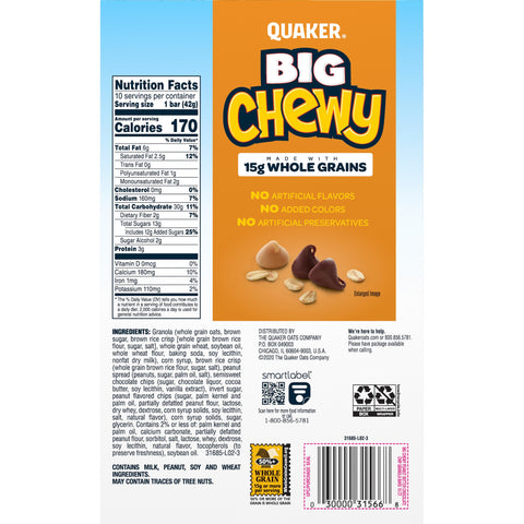 Quaker Chewy QUAKER BIG CHEWY PB CHOC CHIP 10/1.48Z