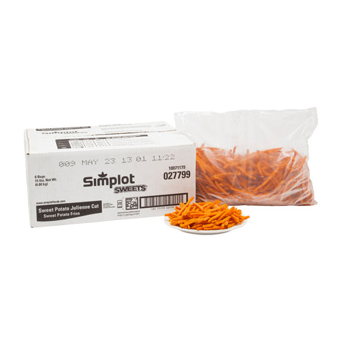 Simplot Sweet 3/16 Julienne Cut Sweet Potato Fries, 2.5 Pound -- 6 per case.