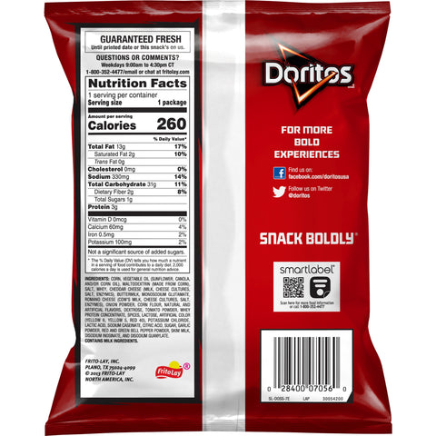 Doritos Nacho Cheese Tortilla Chips, 1.75 Ounce -- 64 per case.