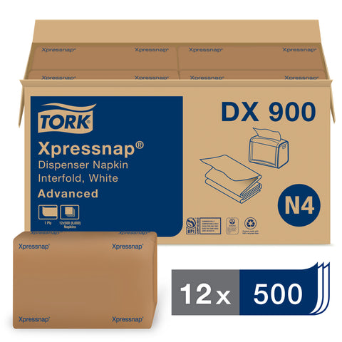 Tork Advanced Xpressnap White 1 Ply Paper Dispenser Napkin, 4.25 x 6.5 x 1.93 inch -- 6000 per case