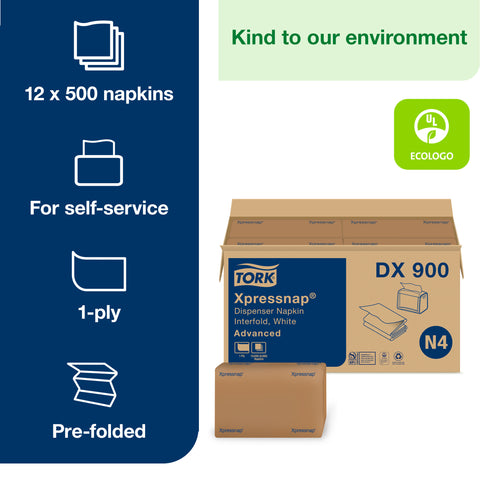 Tork Advanced Xpressnap White 1 Ply Paper Dispenser Napkin, 4.25 x 6.5 x 1.93 inch -- 6000 per case