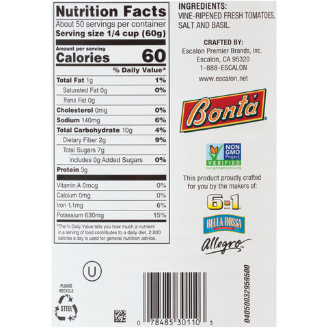 Bonta Fancy Pizza Sauce/Basil, 107 Ounce -- 6 per case.