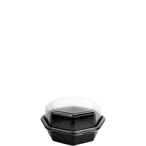 Container Plastic Black/clear Hinged Octagon 6