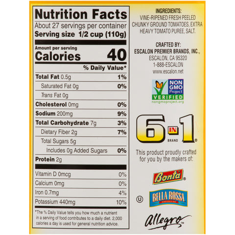 6 In 1 Peeled Chunky Tomatoes with Heavy Puree, 6.563 Pound -- 6 per case.