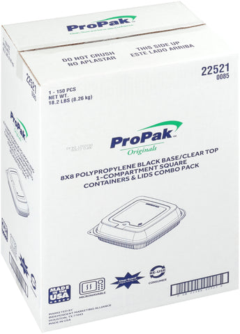 Container Pp Plastic Clear/black 1-compartment 8x8