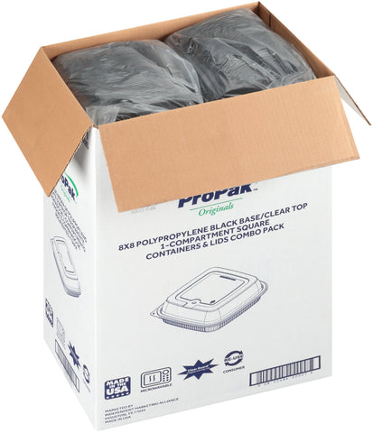 Container Pp Plastic Clear/black 1-compartment 8x8