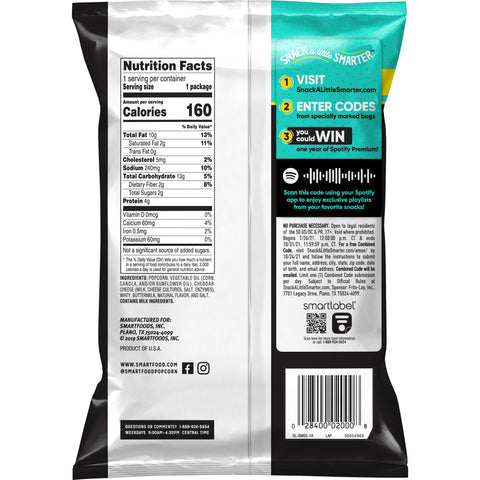 Smartfood White Cheddar Cheese Flavored Popcorn, 1 Ounce -- 64 per case.