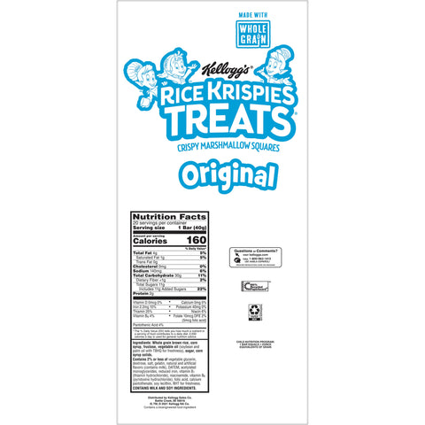 Rice Krispies Treats Whole Grain Bar, 1.41 Ounce - 20 per pack -- 4 packs per case.