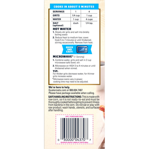 Quaker® CEREAL GRITS QUICK WHITE BAG