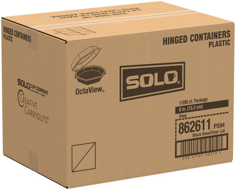 Solo Creative Carryouts Black Polystyrene 1-Compartment Hinged Deep Container, 6.8 x 6.3 x 3.2 inch -- 200 per case