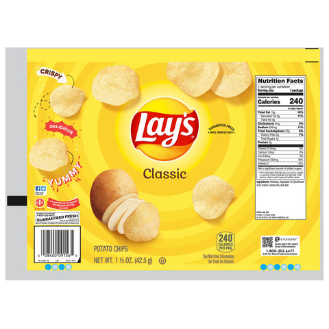 Lays Regular Potato Chips, 1.5 Ounce - 64 per pack.