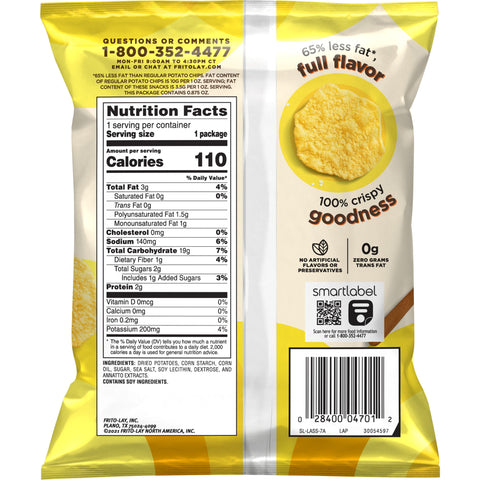 Lays Oven Baked Original Potato Crisps, 0.875 Ounce -- 60 per case.