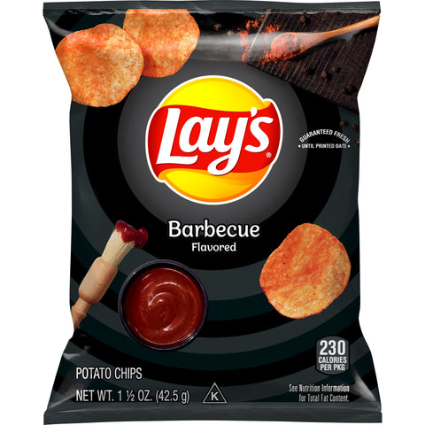 Lays BBQ Potato Chips Single Serve, 1.5 Ounce -- 64 per case.
