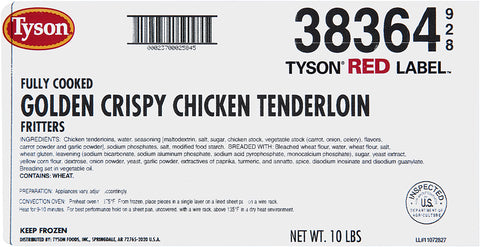 Tyson Red Label Select Cut Golden Crispy Fully Cooked Breaded Chicken Breast Tenderloin, 5 Pound -- 2 per case.
