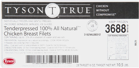 Chicken Breast Fillet All Natural Tenderpressed Rtc 6 Oz 3688-0928