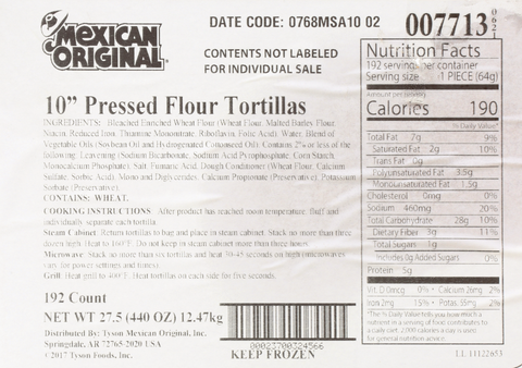 Tortilla Flour White Pressed 10