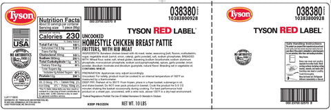 Chicken Breast Pattie Fritters Homestyle Breaded Uncooked 3.2 Oz 38380-0928