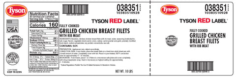 Tyson® Red Label™ CHICKEN BREAST FILLET BONELESS SKINLESS FC SELECT CUT UNBREADED GRILL 4 OZ 10383510928