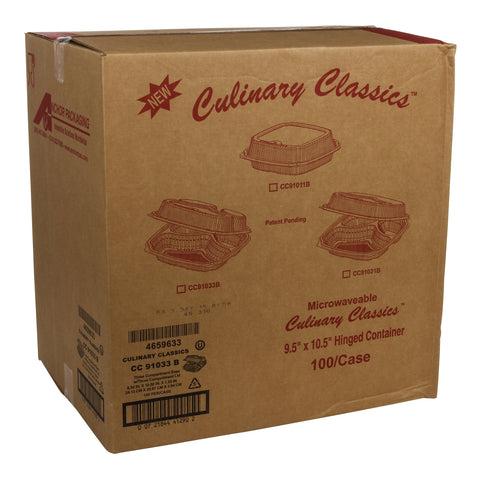Container Microwavable 3-compartment Base/vented Lid Hinged Clamshell Cc91033b 10.5